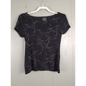 Vintage 80s Black Ponte Slinky Top S Floral Glitter‎ Fairycore Whimsigoth Grunge